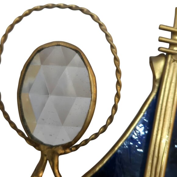 Vintage Stained Glass Angel Figurine AS IS Guitar Music Musician Blue Brown - Picture 7 of 16